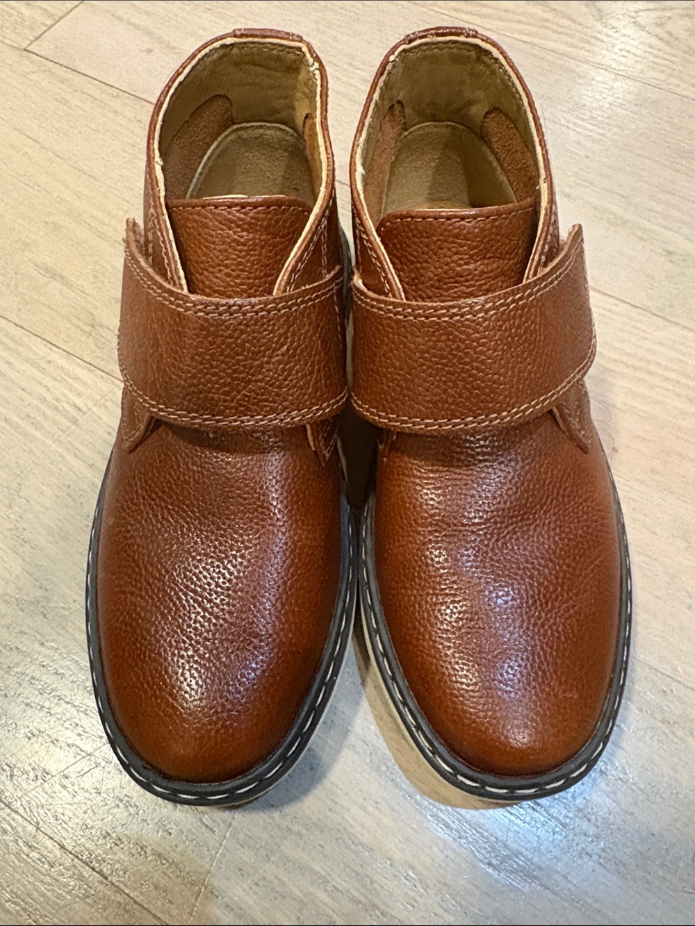 Johnston & Murphy Kids Brown Leather Hook-and-Loop Dress Shoes